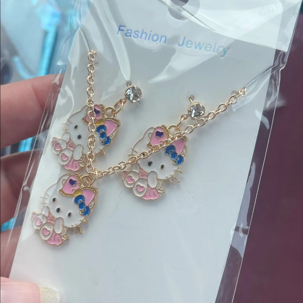 Hello Kitty Pink necklace earrings hair clip Coin Purse and Accessories Set nwt